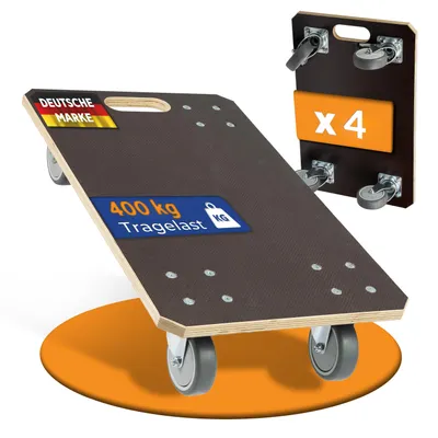 Produktbild von Rollbrett24® Light – Transportroller 49x30,5cm – 400kg Traglast – 360° kugelgelagerte Rollen & Rutschhemmende 15 mm Siebdruckplatte– Möbelhund Umzug