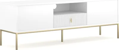 Produktbild von TV-Schrank: eine Schublade, zwei Türen, ein Regal, weiß, goldene Beine