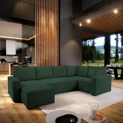 Produktbild von Masseno Ecksofa NORENA R-S mit Schlaffunktion U-Form, Sofa mit Bettkasten, Wohnzimmersofa, Couch, Soffa, Bettsofa, Couchgarnitur- Grün, POSO 14
