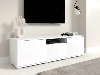 Produktbild von TV-Schrank 150 cm, Fernsehtisch, Lowboard, Mattweiß, Push-to-Open System, Modernes Design, "Masimo"