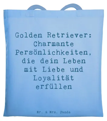 Produktbild von Mr. & Mrs. Panda Beutel Spruch Golden Retriever Charme - Sky Blue - Geschenk, Tote Bag, aktiver Hund, liebevoller, festival tasche, Einkaufstasche, Loyalität, Tragetasche