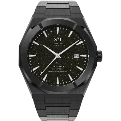 Image de Montre à quartz S&T DESIGN Montre homme Frosted Iced en acier inoxydable Date TIME SPACE (boîte en cuir incluse, raccourcisseur de bracelet), mouvement à quartz japonais 40mm cadeau