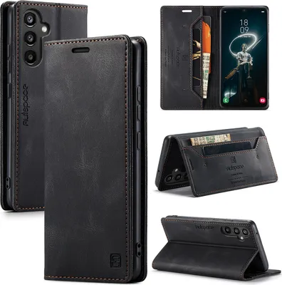 Produktbild von Galaxy A34 5G Hülle, Retro Kunstledertasche Stand Schutzhülle für Samsung Galaxy A34 5G Schwarz