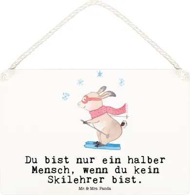 Produktbild von Mr. & Mrs. Panda Schild Skilehrer Herz DIN A6 - Weiß - Geschenk, holzbild, Holzschild, Wandbild Holz, kleine aufmerksamkeit, Türschild