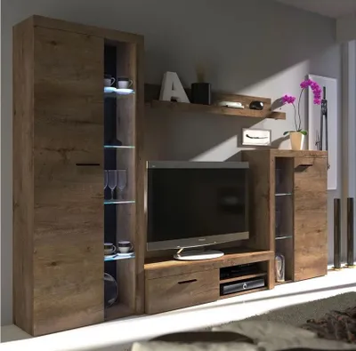 Obrázek produktu pro Moderní obývací stěna s LED osvětlením THISE - dub lefkas