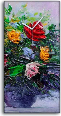 Produktbild von Wandbild Leinwand Bilder mit Uhr Geräuschlos 30x60 Malerei Kunst Blumen - weiße Hände