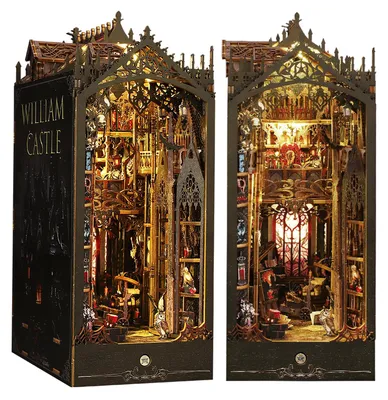 Book Nook DIY-Puppenhaus-Set, 3D-Holzpuzzle, LED-Beleuchtung