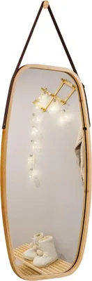 Image de Costway Costway miroir à bijoux avec cadre en bambou et bande de cuir ajustable 77 x 44 x 1,5 cm