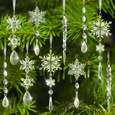 Produktbild von Weihnachtsdekoration, Christbaumschmuck Schneeflocken Eiszapfen Anhänger,10 Stück Kristall Ornament Weihnachtsbaum Schneeflocken Dekorationen