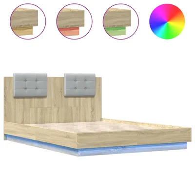 Produktbild von Bettgestell mit Kopfteil & LED-Leuchten Sonoma-Eiche 135x190cm