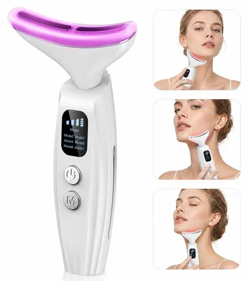Produktbild von Gesichtsmassagegerät EMS, 7 LED-Farben, 3 Modi, Wärme & Vibration, elektrische Gesichtspflege für Gesicht, Hals & Kinn, USB-C, wiederaufladbar