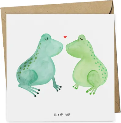 Produktbild von Mr. & Mrs. Panda Klappkarte Frosch Liebe - Weiß - Geschenk, Glückwunschkarte, doppelkarte, Grußkarte, anlasskarte, Frösche, faltkarte, Hochzeitstag, Freundin