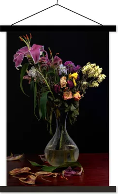 Produktbild von MuchoWow® Textilposter Verwelkt - Blumen - Stilleben 120x180 cm mit schwarzem Rahmen - Fotos