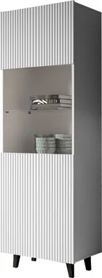 Produktbild von MIRJAN24 Vitrine Pafos, Stilvoll Wohnzimmer Kollektion, Standregal, Modern Standvitrine (Farbe: Weiß / Schwarz Füße)
