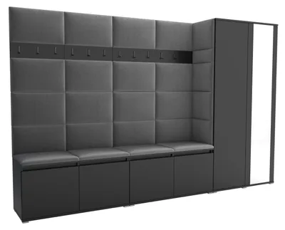 Produktbild von Garderobe LUTON 5 BLACK 33– Farbe: schwarz, moderner Schrank 40x290x186 cm, funktionale Lösung für den Flur, Garderobeschrank, Flurmöbel