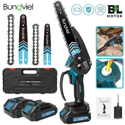 Image de Tronçonneuse 6+8 pouces 21 V Tronçonneuse électrique portable Tronçonneuse à batterie avec 2 batteries pour le jardinage, l'élagage des arbres et la coupe de bois