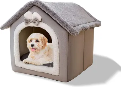 Produktbild von Katzenh?hlenbett, Waschbares Hundebett, Warmes Und Gemš¹tliches Plš¹schkatzen-Iglu, Faltbares Komfortables Haustier-Katzenhaus, Haustierbett Mit Rutschfestem Boden(M, Graues)