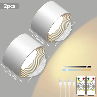 Image de Applique murale LED magnétique sans fil - Lampe de lecture - Lot de 2 - Rechargeable - Installation sans perçage - Rotation à 360° - Interrupteur tactile - Blanc