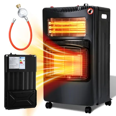 Obrázek produktu pro TolleTour plyn+elektřina plynový ohřívač plynový ohřívač plynový ohřívač kamna sálavý ohřívač 4,2 KW plynový krb včetně regulátoru + hadice + svorky plynový ohřívač butan nebo propan plynové láhve do 15 kg černé barvy