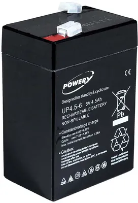 Image de Batterie gel-plomb Powery pour moto, quad et autres véhicules pour enfants 6V 4,5Ah (substituts 4Ah 5Ah)