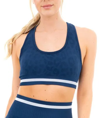 Productafbeelding van M17 Damen sportbeha met luipaardprint, naadloos, marineblauw, maat L
