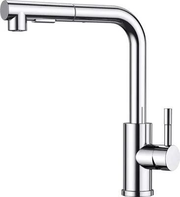 A chrome kitchen faucet with a pull-out spray head.