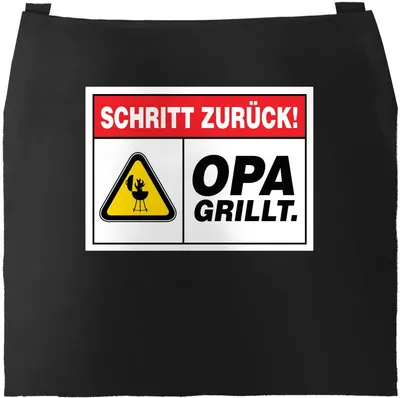 Produktbild von Grill-Schürze für Männer mit Spruch Schritt zurück Opa grillt Warnschild Warnung Küchenschürze Moonworks® schwarz unisize
