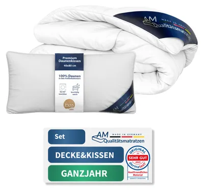 Zdjęcie produktu dla Zestaw premium z pierzem | Poduszka 40x80 cm i kołdra całoroczna 155x220 cm | 100% pierze | Oddychająca | Certyfikat Downpass