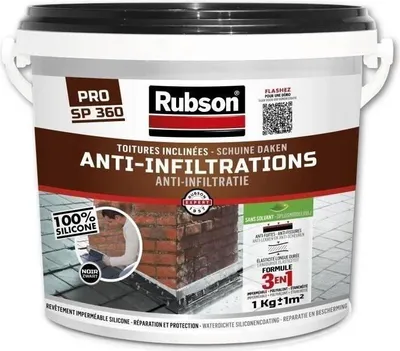 Produktbild von Rubson Anti-Infiltrations Waterproof Dichtungsanstrich, Schwarz, 1 kg Eimer, UV-beständig, Silikon