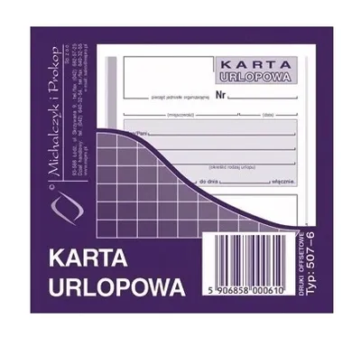 Zdjęcie produktu dla Karta urlopowa A6, 40 kartek