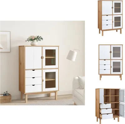Zdjęcie produktu dla vidaXL Kredens OTTA brązowo-biały 85x43x125 cm lite drewno sosnowe - Kredensy
