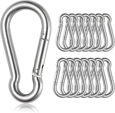 Produktbild von 15-teiliges Karabinerhaken-Set, 6 x 60 mm kleine Karabinerhaken, max. Tragfähigkeit 180 kg, für Schlüsselanhänger, Camping, Hängematte, Hundeleine, Reisen, Wandern