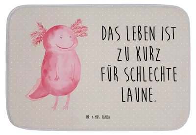 Produktbild von Mr. & Mrs. Panda Badematte Axolotl Glücklich - Grau Pastell - Geschenk, Motivationsspruch, gut Gelaunt, Badläufer, Badezimmerteppich, Lebensfroh, Badezimmer Matte, Lurch
