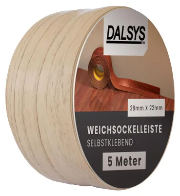 Produktbild von Dalsys Weichsockelleiste selbstklebend 5m Buche - Flexible Sockelleisten aus PVC auf der Rolle, Abschlussleiste für Fugen in Küche & Bad. Praktische Sockelleiste Selbstklebend