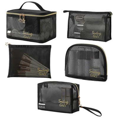 Produktbild von 5 Stück Transparent Mesh Kosmetiktasche, Make-up Tasche, Reise Toilettentasche, Kulturbeutel