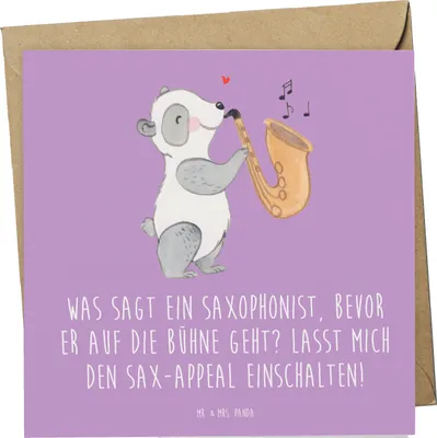 Produktbild von Mr. & Mrs. Panda Grußkarte Magischer Saxophon-Charme - Lavendeltraum - Geschenk, doppelkarte, anlasskarte, Musik, Musiker, Saxophon, Klappkarte, Glückwunschkarte, Humor