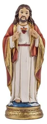 Herz-Jesu-Figur aus Harz, handbemalt, 13 cm