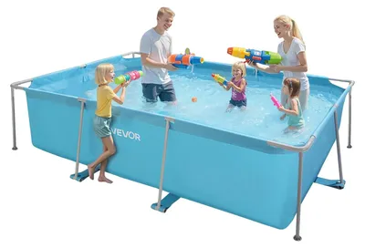 Image de VEVOR Piscine Hors Sol à Cadre Métallique, 3 x 2 x 0,76 m, Grande Piscine Familiale Rectangulaire PVC, Structure Acier, Capacité Eau 3959 L, avec Système Drainage Débit Contrôlé, pour Extérieur, Bleu