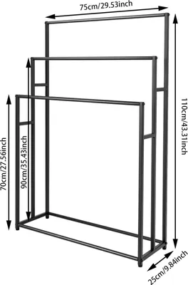 Obrázok produktu pre Stojan na uteráky – voľne stojací – 3 police – 75 × 25 cm – liatina – vertikálny – čierny