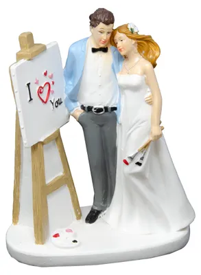 Produktbild von Dekofigur Hochzeitspaar mit Staffelei aus Polyresin - I Love You
