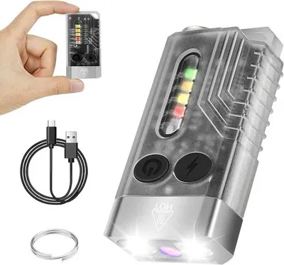 Immagine prodotto di Mini torcia USB con base magnetica e 14 modalità di funzionamento - 1000 lumen - Lampada UV a 365 nm - Impermeabile - Portachiavi
