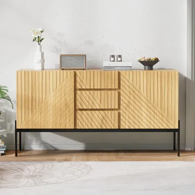 Produktbild von Sideboard - 140x40x75 cm weiß - 2 Türen & 3 Schubladen - höhenverstellbare Regale, Metallbeine