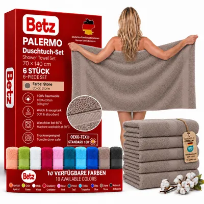Produktbild von Betz 6 Stück Duschtücher 70x140 cm PALERMO 100% Baumwolle  Farbe: stone