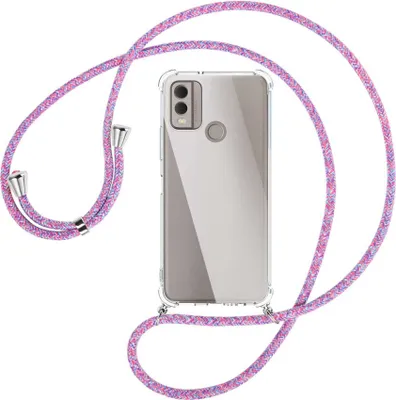 Produktbild von Handykette Backcover-Schutzhülle mit Band (Metall silberfarben) für Nokia C22 4G (6.5'') - lila/rosa/blau