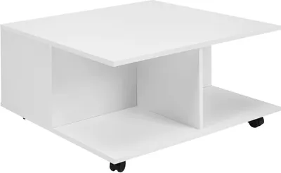 Produktbild von Design Couchtisch 70x70 cm Weiß, Wohnzimmertisch mit 2 Schubladen, Sofatisch mit Rollen, Tisch mit 2 Fächern