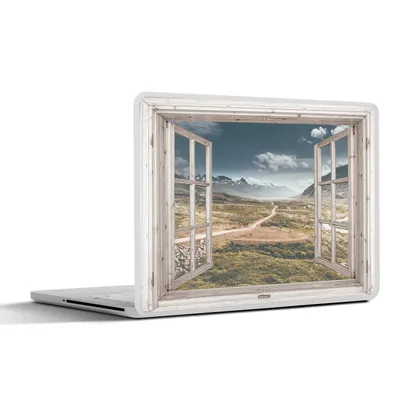 Produktbild von MuchoWow® Laptop Aufkleber Sticker Cover Aussicht - Berg - Holz 40x30 cm - Laptop Dekoration - Selbstklebend
