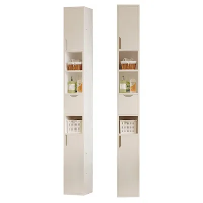 Immagine prodotto di Scaffale da bagno a colonna stretta, bianco, da appoggio, 1 cassetto, pratico, in stile loft