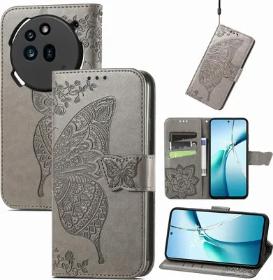 Immagine prodotto di Per Nulla Phone 3a Pro custodia in ecopelle per telefono cellulare con design a farfalla grigio