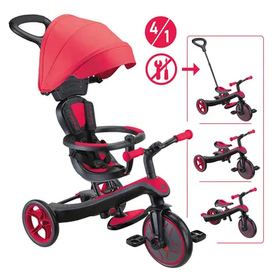 Produktbild von GLOBBER EXPLORER TRIKE 4in1 – Kinderwagen, Dreirad und Laufrad, 10/8,5 Zoll, TPR-Sitz, höhenverstellbar, rot