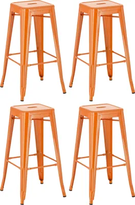 Produktbild von CLP 4er Set Barhocker Joshua aus Metall mit Fußstütze orange